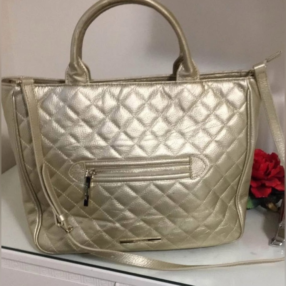 Designer Gold Quilted Leather Women's Bag